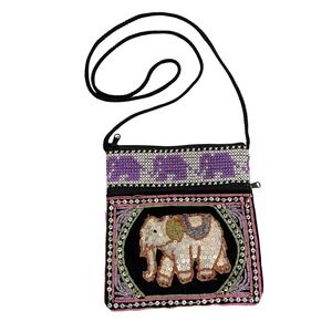 Elephant Sequin Beaded Crossbody Bag Purple White‎ Novelty Purse